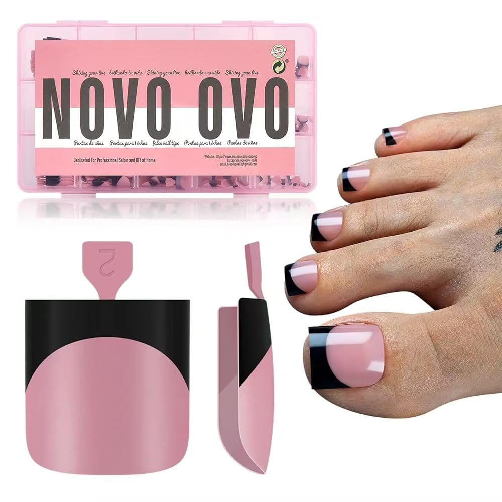 NOVO OVO Black French Tip Toe Nail Tips front view