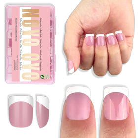 NOVO OVO Extra Short French Tip Nail Tips Berry Pink front view