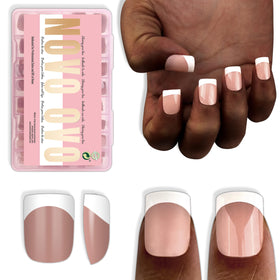 NOVO OVO Extra Short French Tip Nail Tips in Brown Pink, front view