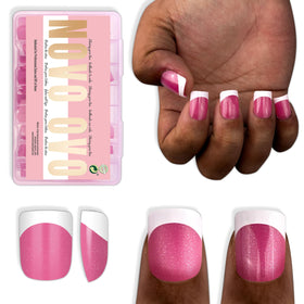 NOVO OVO Extra Short French Tip Nail Tips Rose Pink front view