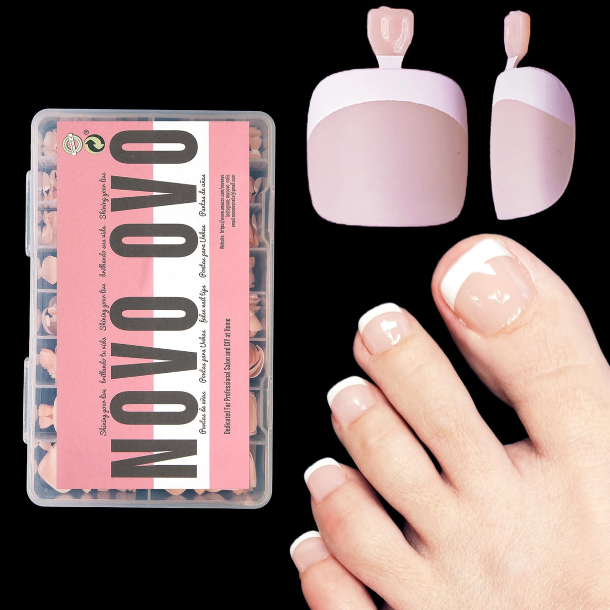 NOVO OVO Fake Toe Nail Tips Baby Pink front view