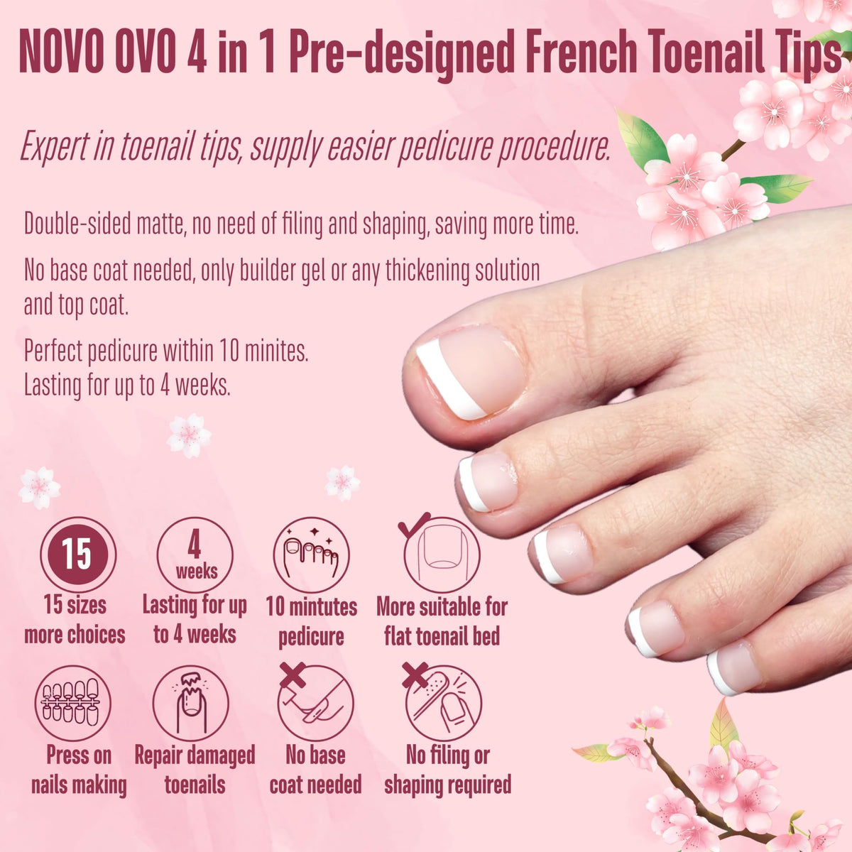 NOVO OVO Fake Toe Nail Tips Baby Pink matte finish
