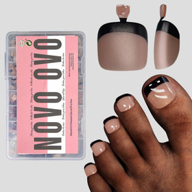 NOVO OVO Fake Toe Nail Tips black French tip design front view