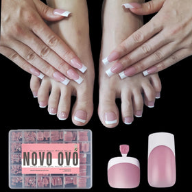 NOVO OVO French Tip Matching Press on Nail Tips Set in Berry Pink
