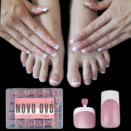 NOVO OVO French Tip Matching Press on Nail Tips Set in Berry Pink