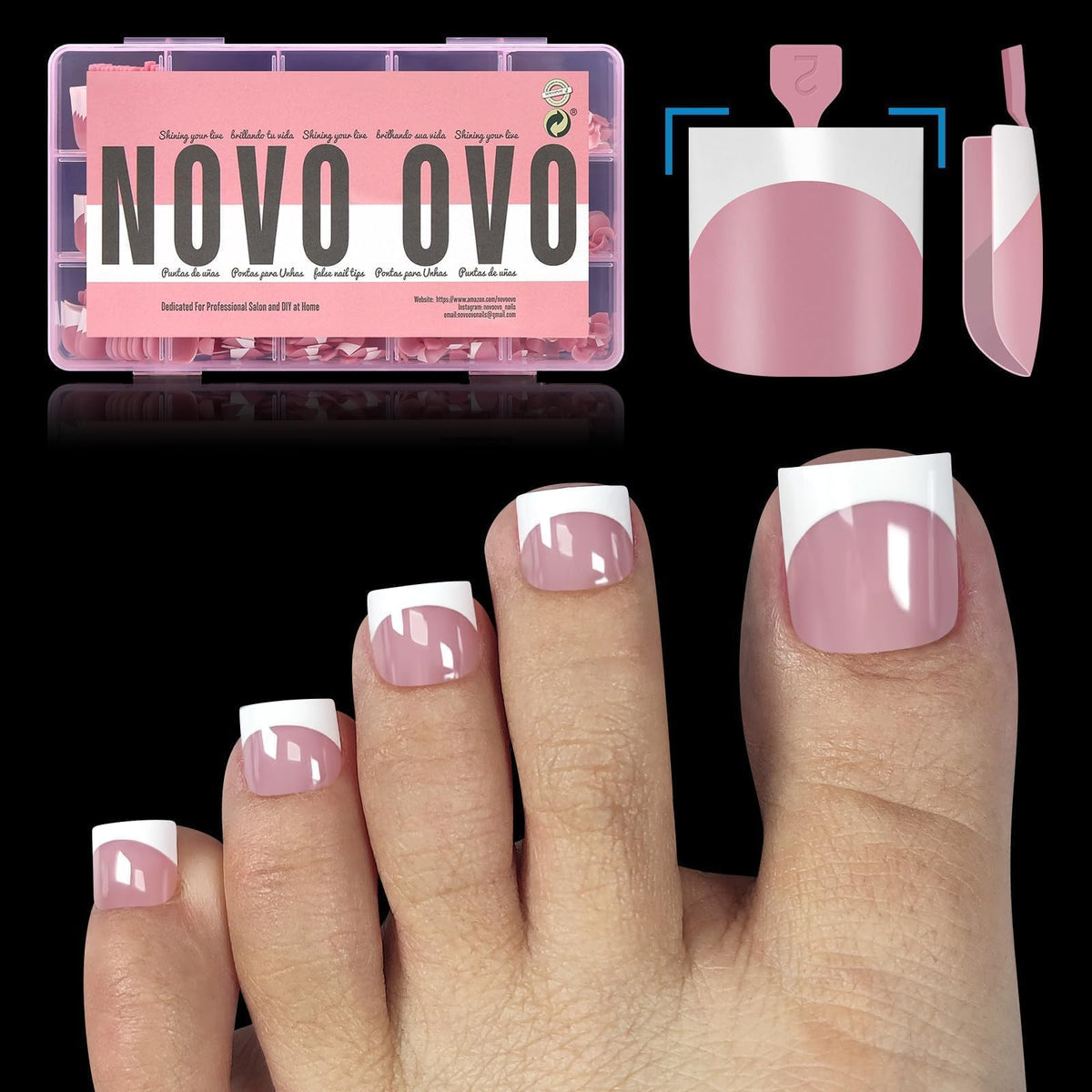 NOVO OVO French Tip Toe Nail Tips Berry Pink front view