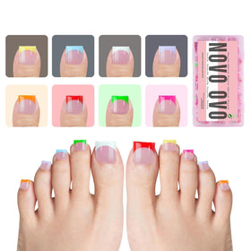 NOVO OVO French Tip Toe Nail Tips mixed summer colours front view