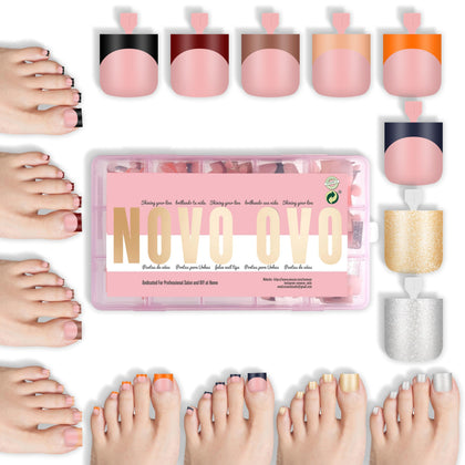 NOVO OVO French Tip Toe Nail Tips set with 8 mixed winter colours