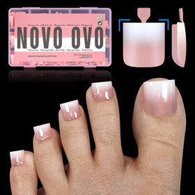 NOVO OVO Ombre French Tip Press on Toe Nail Tips in baby pink front view