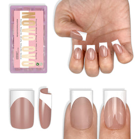 NOVO OVO Short Sharp Square French Tip Nail Tips front view