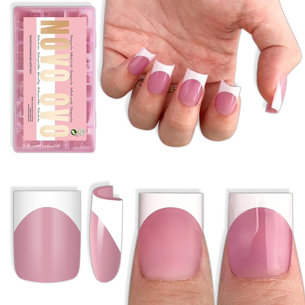 NOVO OVO Short Sharp Square French Tip Nail Tips in Berry Pink