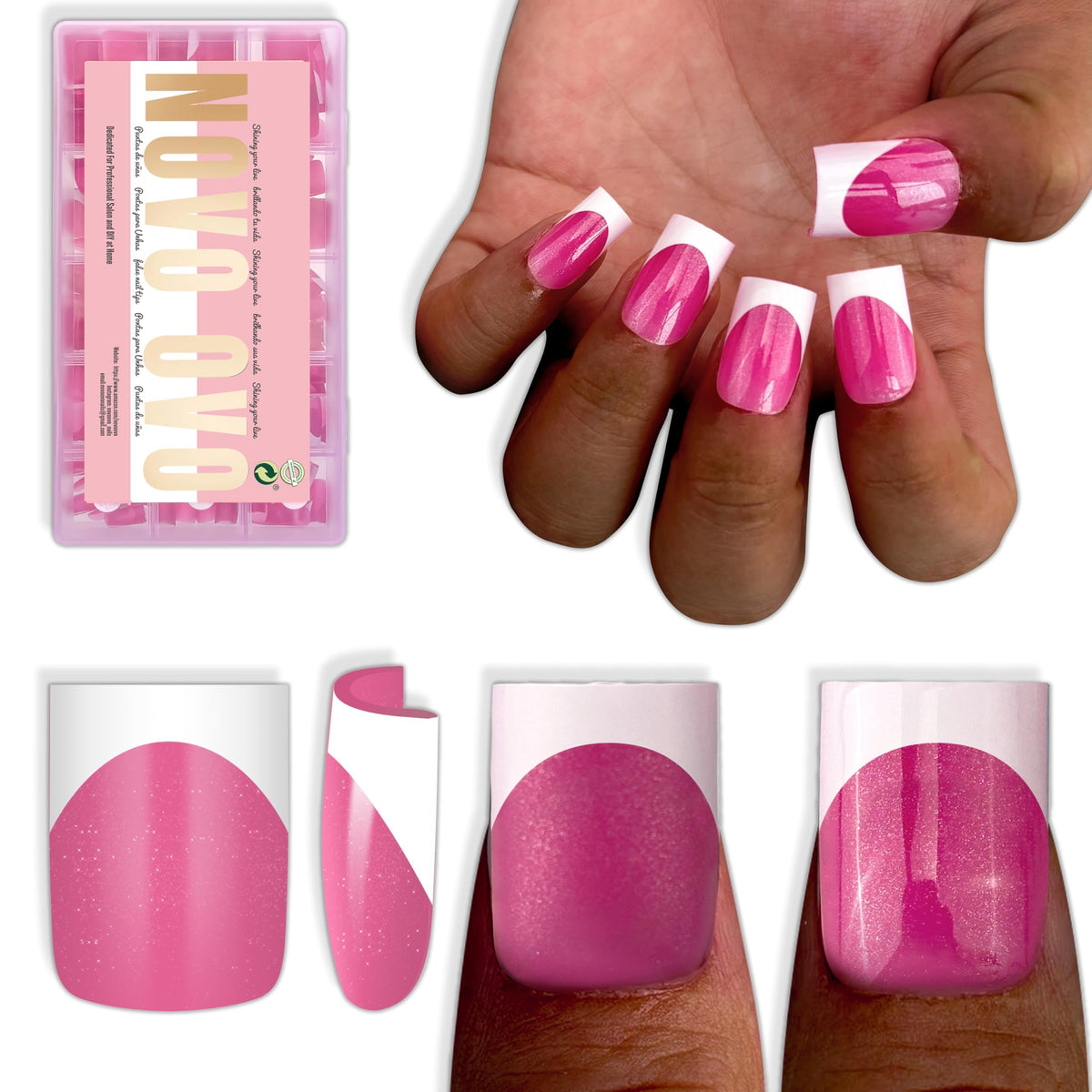 NOVO OVO Short Sharp Square White French Tip Nail Tips pack