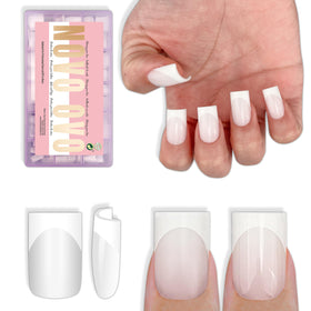NOVO OVO Short Sharp Square White French Tip Nail Tips packaging front view