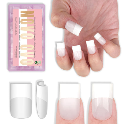 NOVO OVO Short Square Nail Tips 240 pc Milky White front view