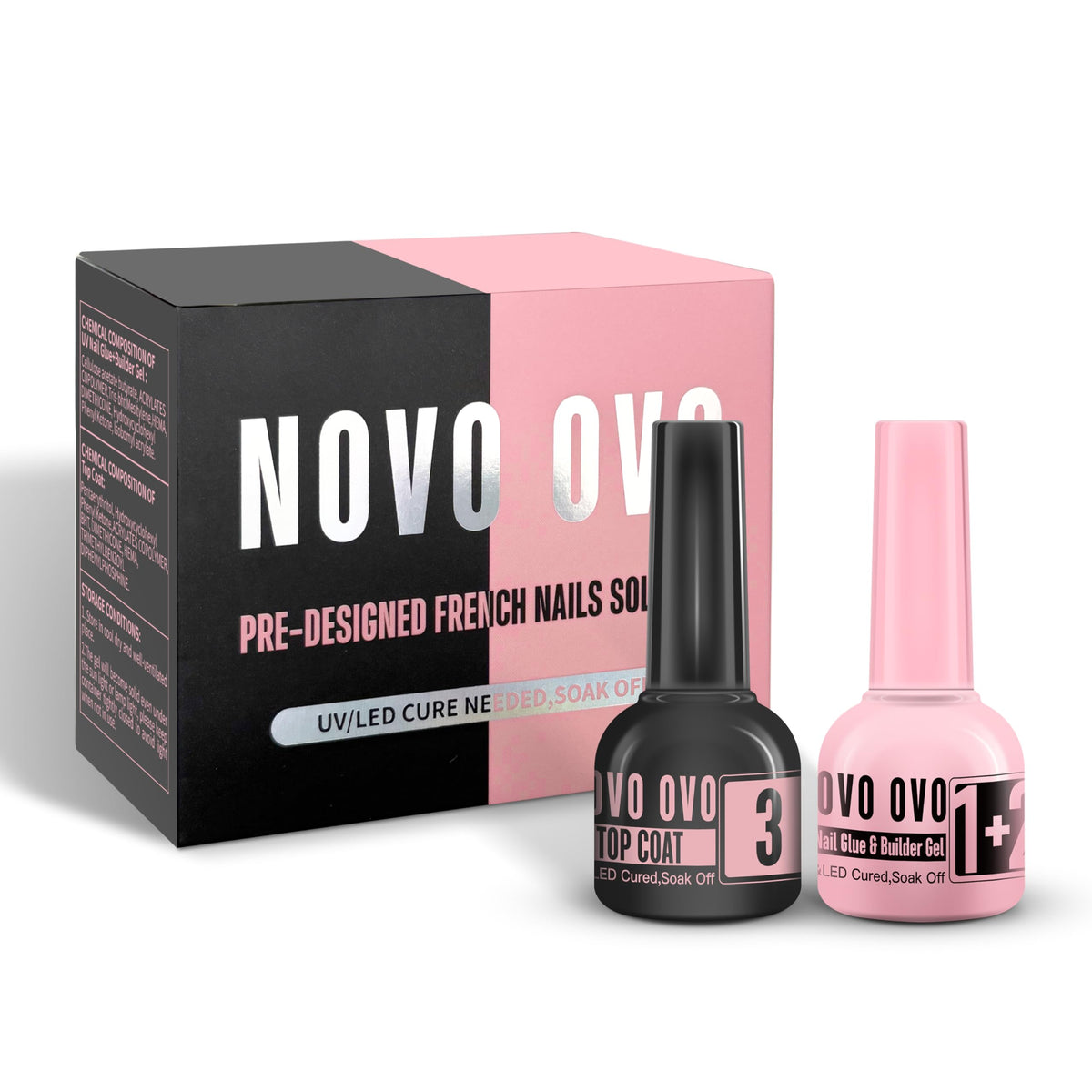 NOVO OVO UV Nail Glue and Builder Gel 2-in-1 Kit front view