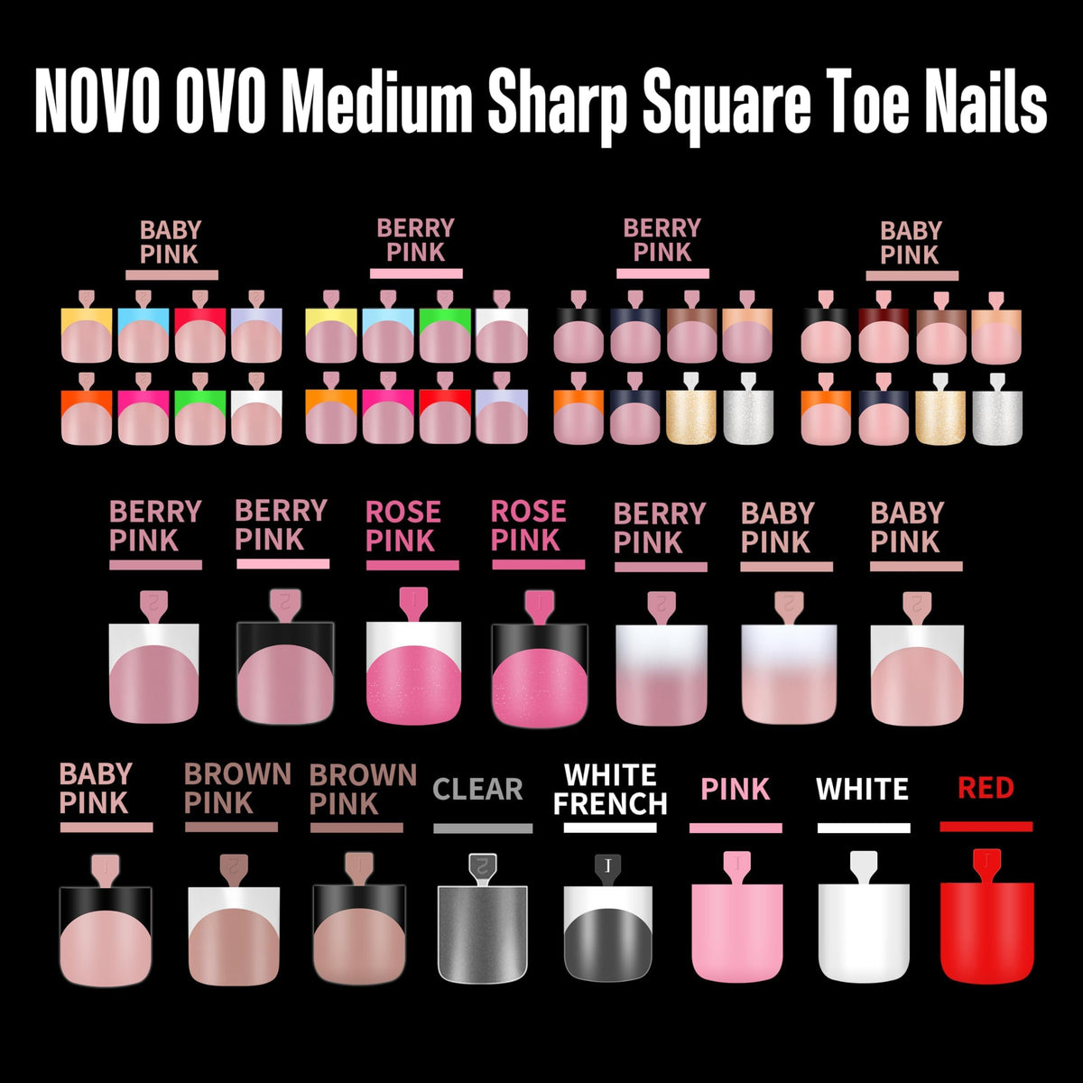 NOVO OVO White Square Toe Nail Tips displayed with nail glue