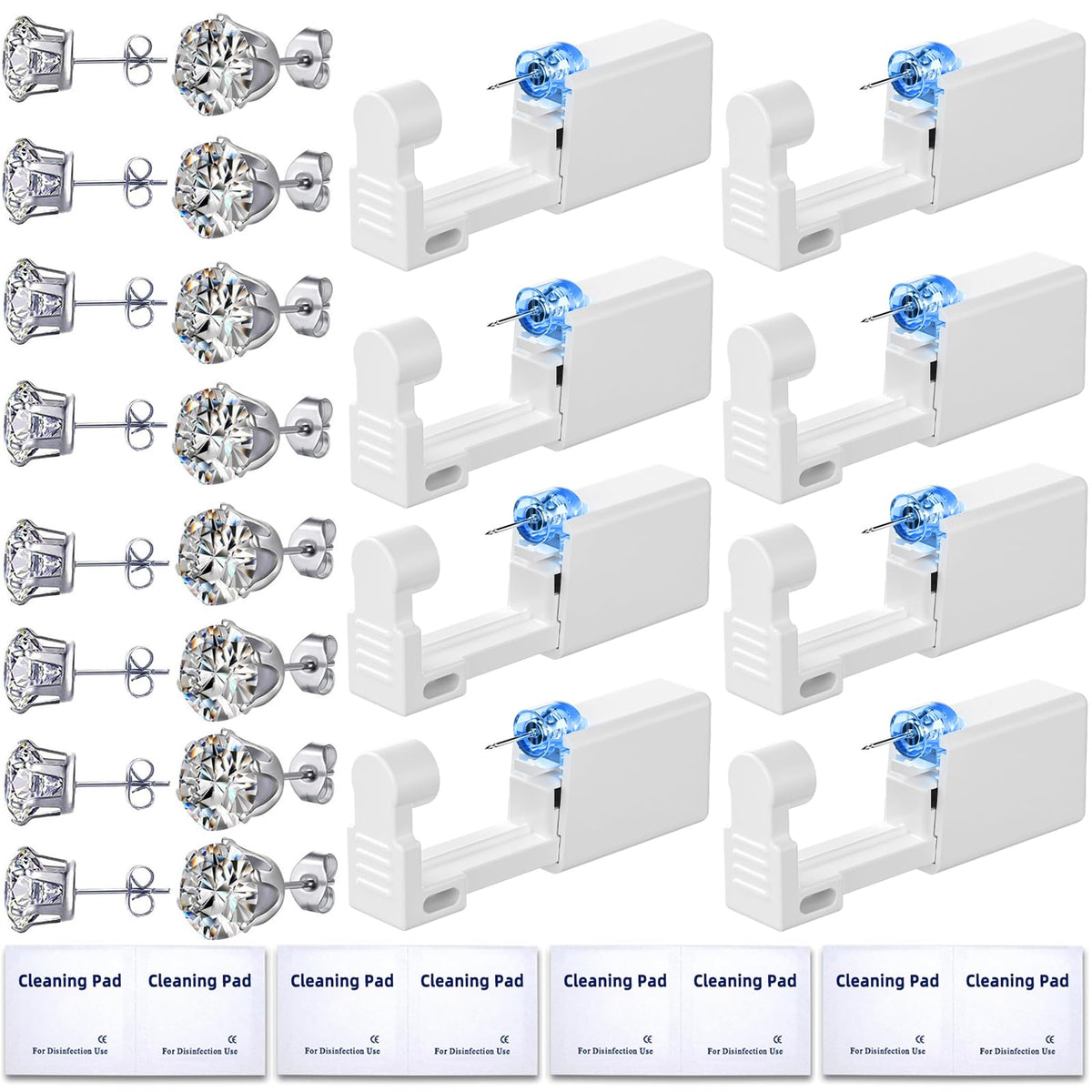 Novopiercing 24 Pcs Ear Piercing Kit with 8 guns and cleaning pads