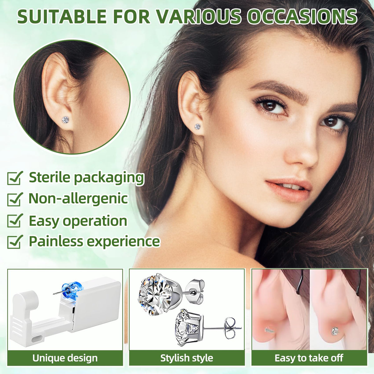 Novopiercing ear piercing kit displayed with cleaning pads