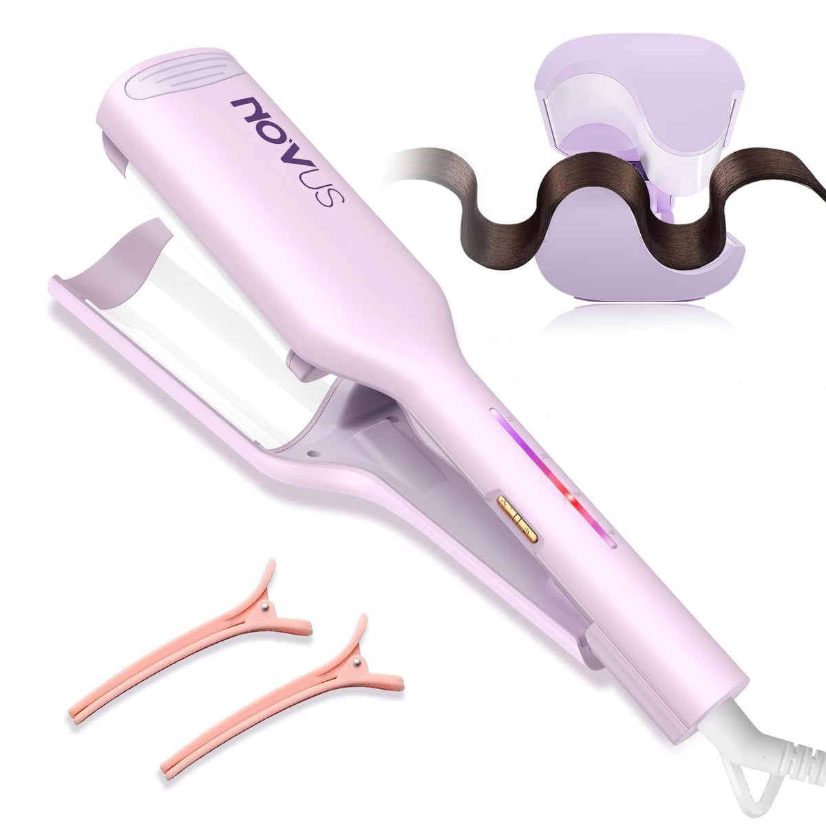 NOVUS Curling Iron Hair Crimper Waver front view with 1.25 inch ceramic barrel