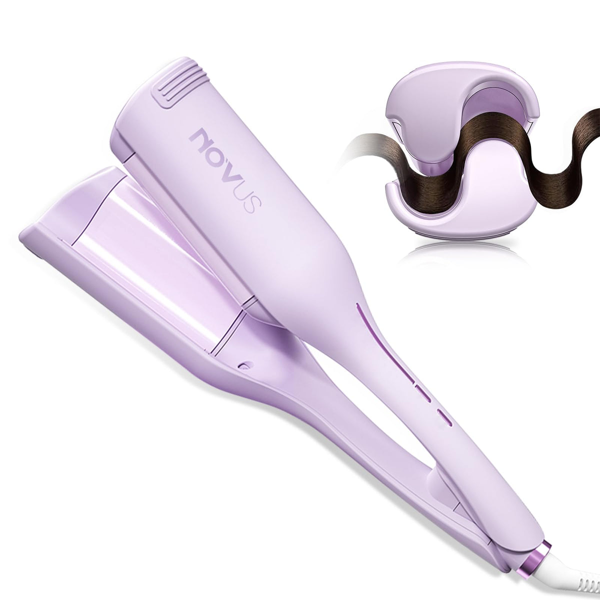 NOVUS Curling Iron Hair Crimper Waver front view with dual barrel