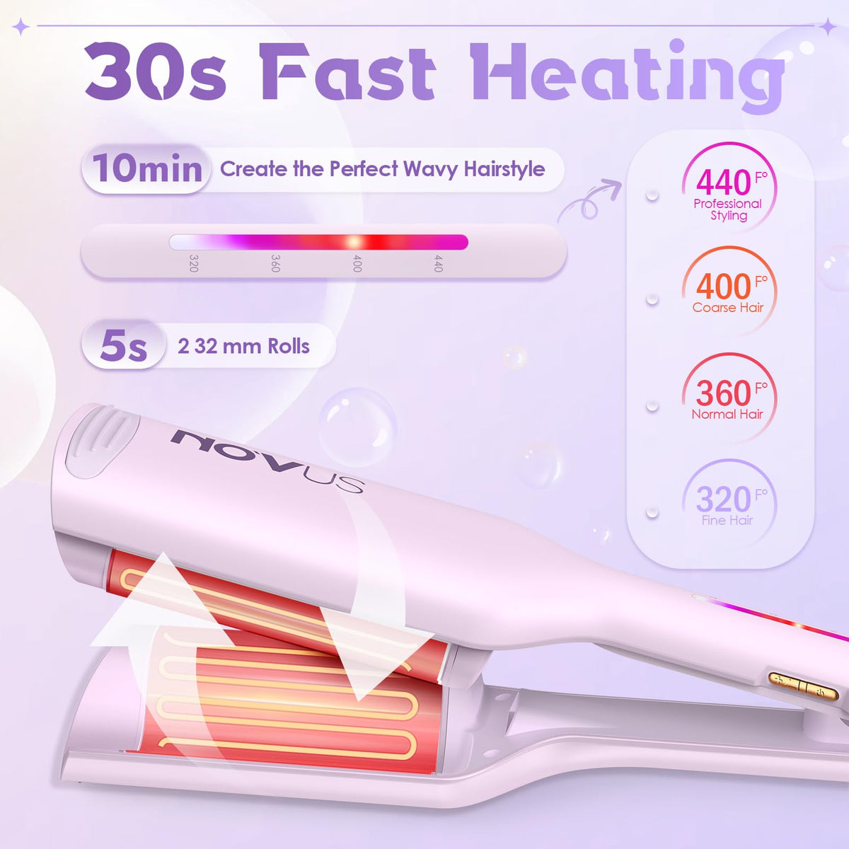 NOVUS Curling Iron Hair Crimper Waver in use creating waves on hair