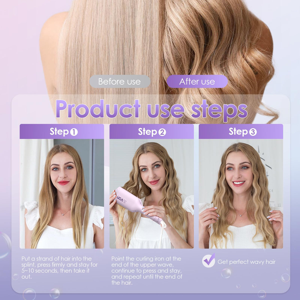 NOVUS Curling Iron Hair Crimper Waver side view showing ergonomic handle