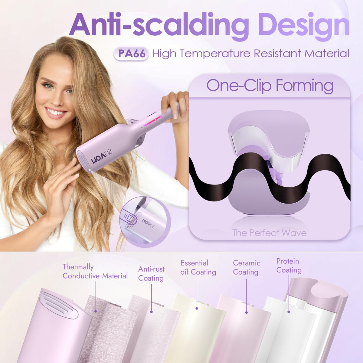 NOVUS Curling Iron Hair Crimper Waver with anti-scalding silicone strips