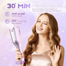 NOVUS Curling Iron Hair Crimper Waver with shiny wavy hairstyle