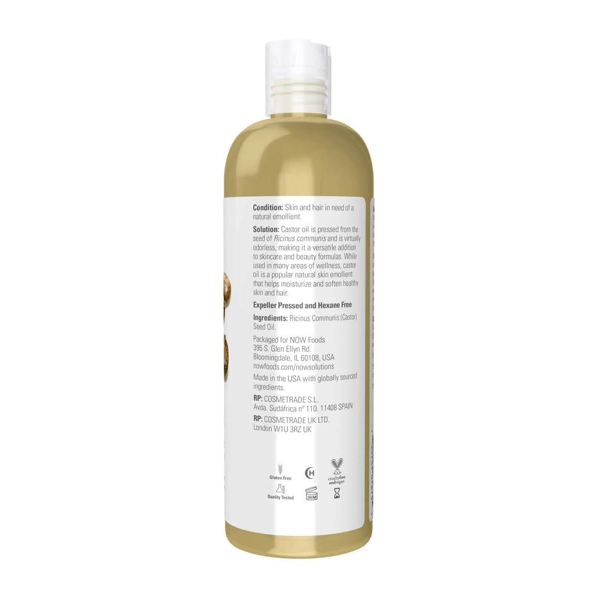 NOW Foods Castor Oil 16 oz bottle side view