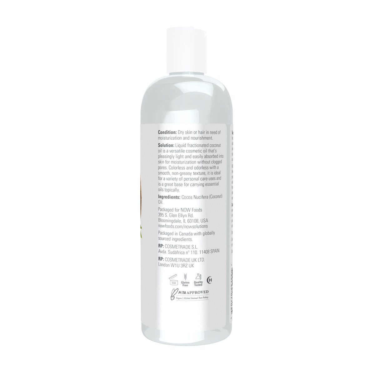 NOW Foods Liquid Coconut Oil 16-Ounce back view