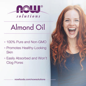 NOW Foods Sweet Almond Oil 100% Pure 16 oz bottle with texture on skin