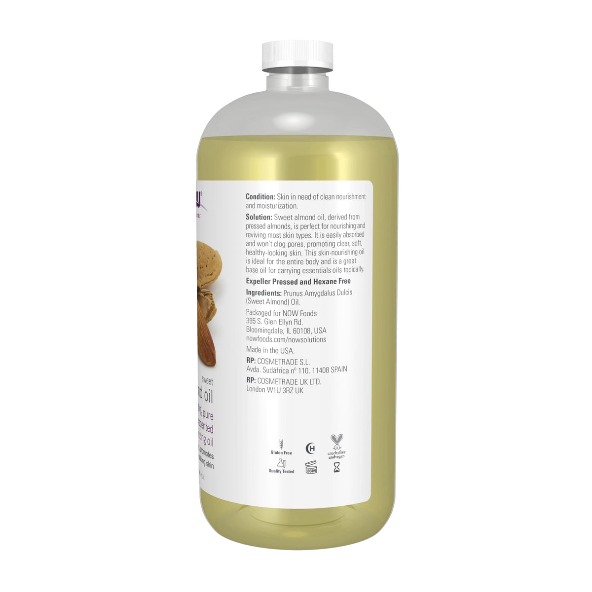 NOW Foods Sweet Almond Oil 32 oz back view