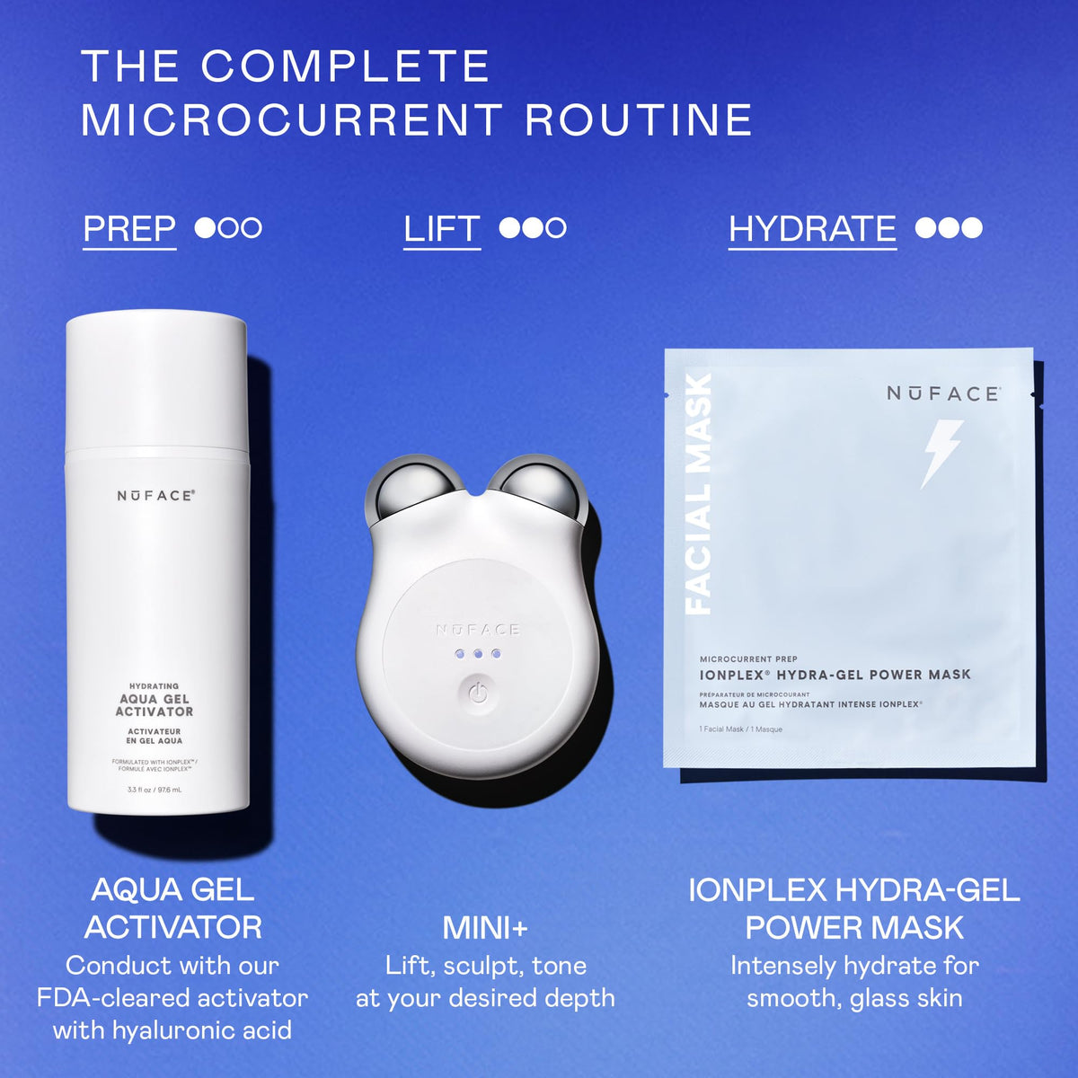 NuFACE MINI+ Facial Sculpting Tool showing microcurrent technology
