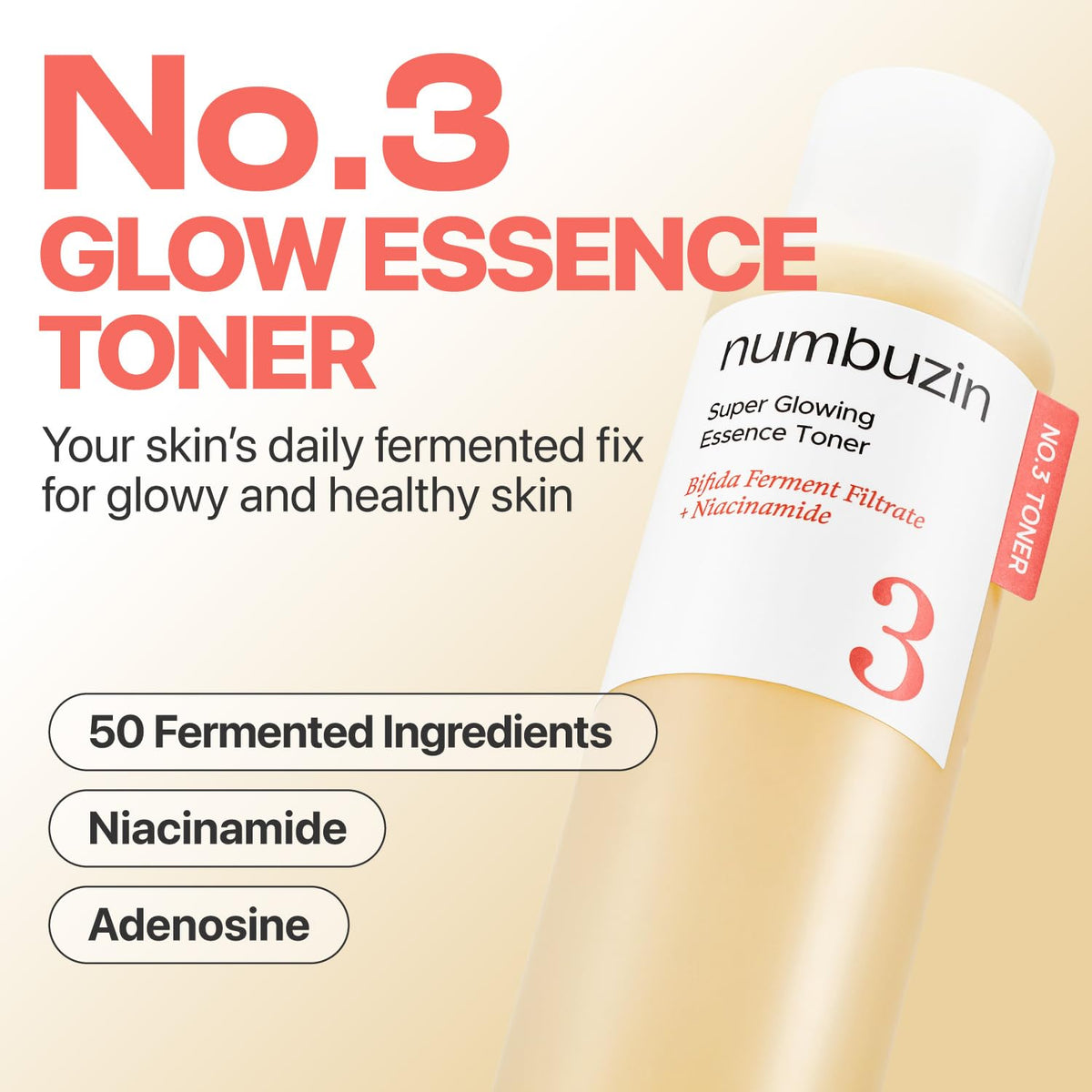 numbuzin No.3 Super Glowing Essence Toner back view with ingredients