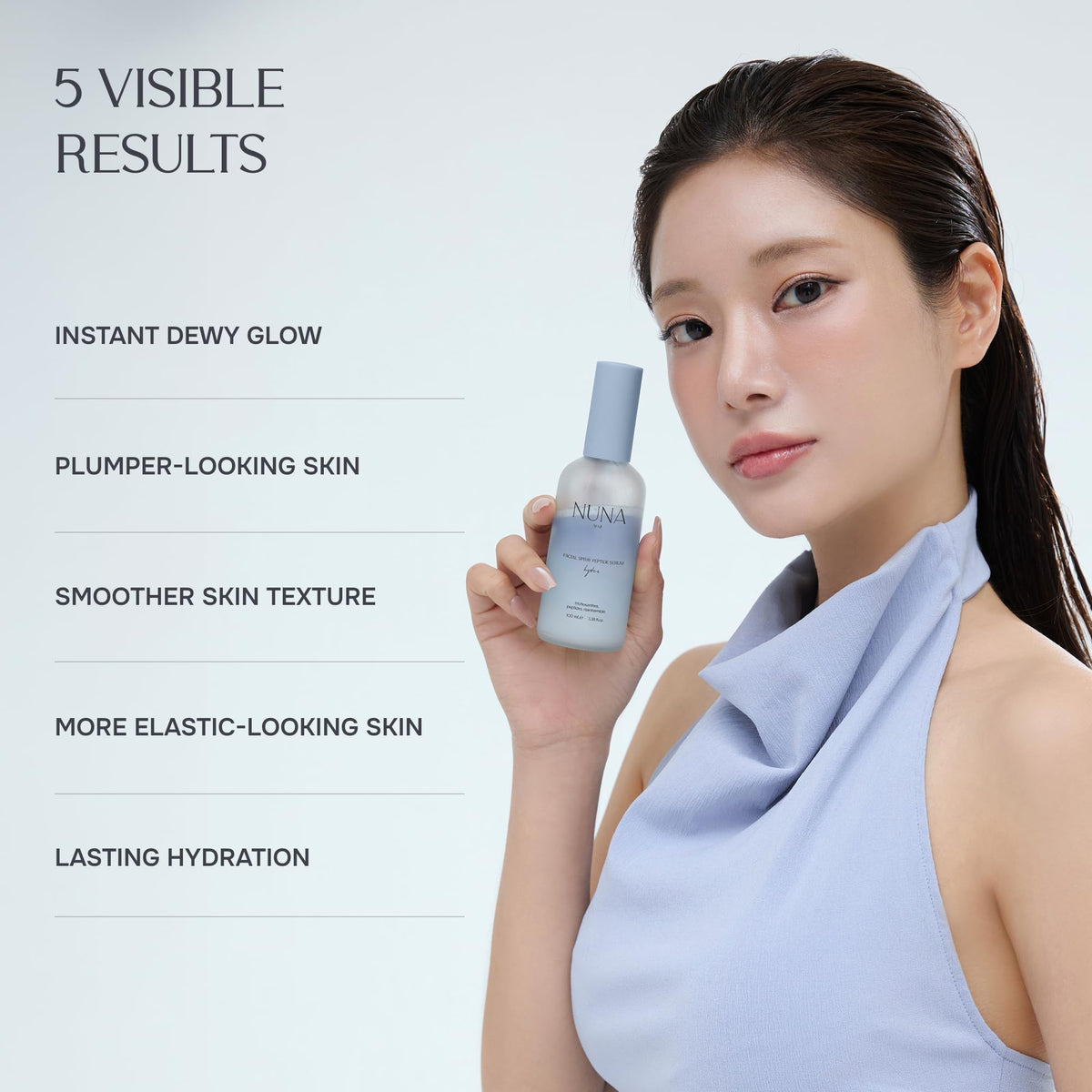 NUNA Ultra Hydrating Face Serum Spray displayed on a vanity