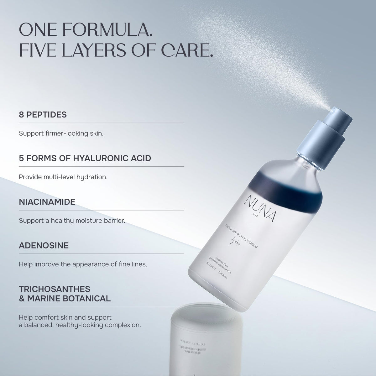 NUNA Ultra Hydrating Face Serum Spray mist application on skin