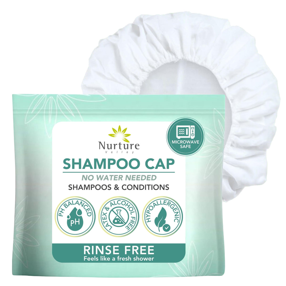 Nurture Valley Rinse Free Shampoo Cap 6 Pack front view