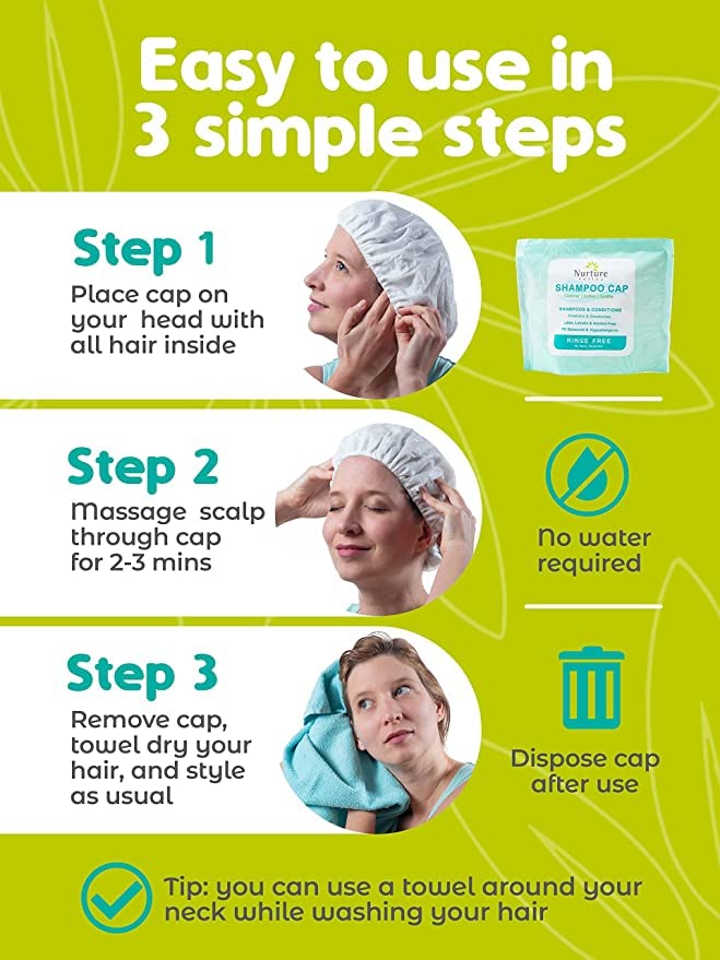Nurture Valley Shampoo Cap demonstrating waterless wash
