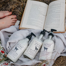 Nustad Family Ranch Goat Milk Body Lotion in a gym bag