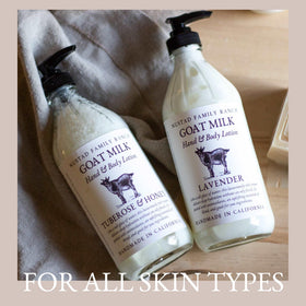 Nustad Family Ranch Goat Milk Body Lotion on a bedside table