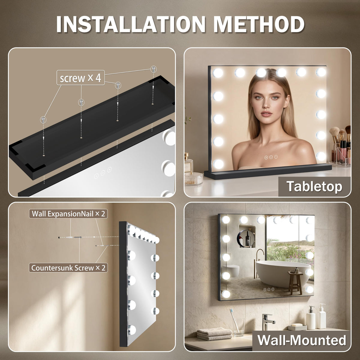 NUSVAN Vanity Mirror in a well-lit room with makeup tools