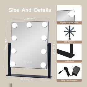 NUSVAN Vanity Mirror showing three color lighting modes
