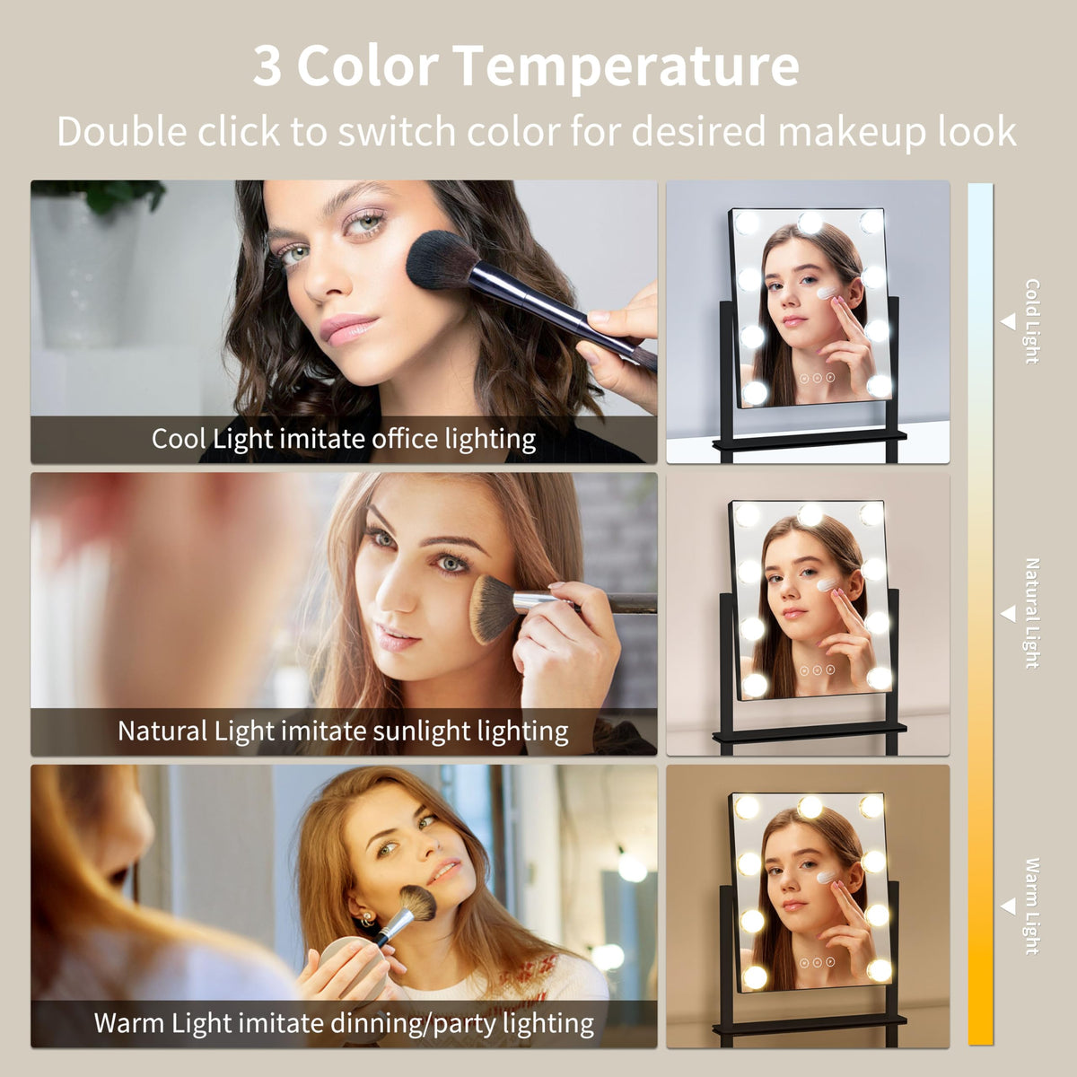 NUSVAN Vanity Mirror side view showing detachable 10X magnifying mirror