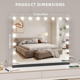 NUSVAN Vanity Mirror with LED bulbs lit up in a dimly lit room