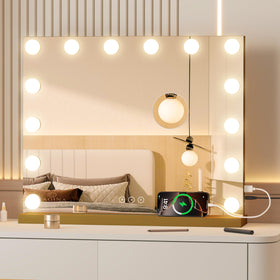 NUSVAN Vanity Mirror with Lights front view in gold finish