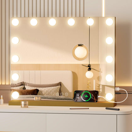 NUSVAN Vanity Mirror with Lights front view in gold finish