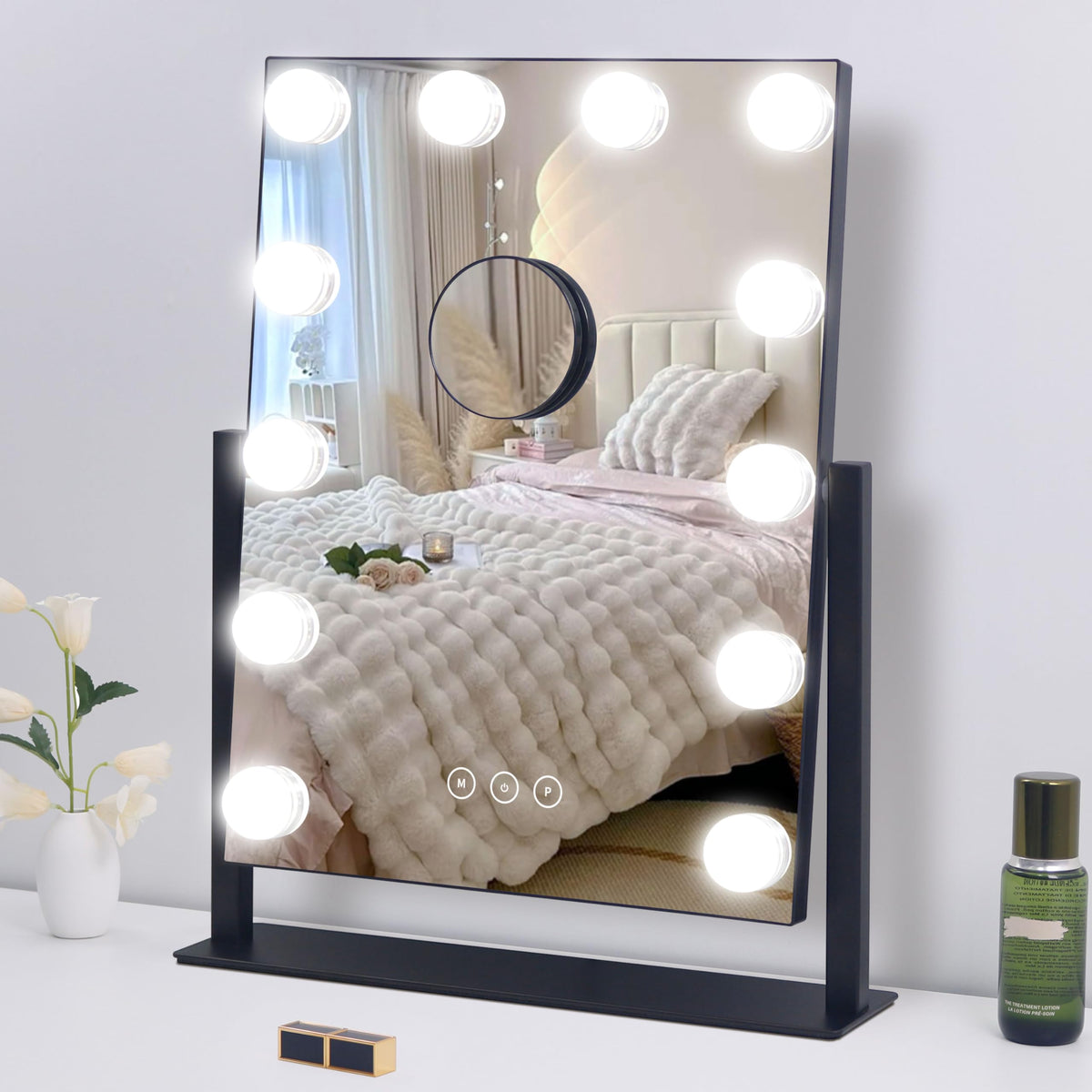 NUSVAN Vanity Mirror with lights in use during makeup application