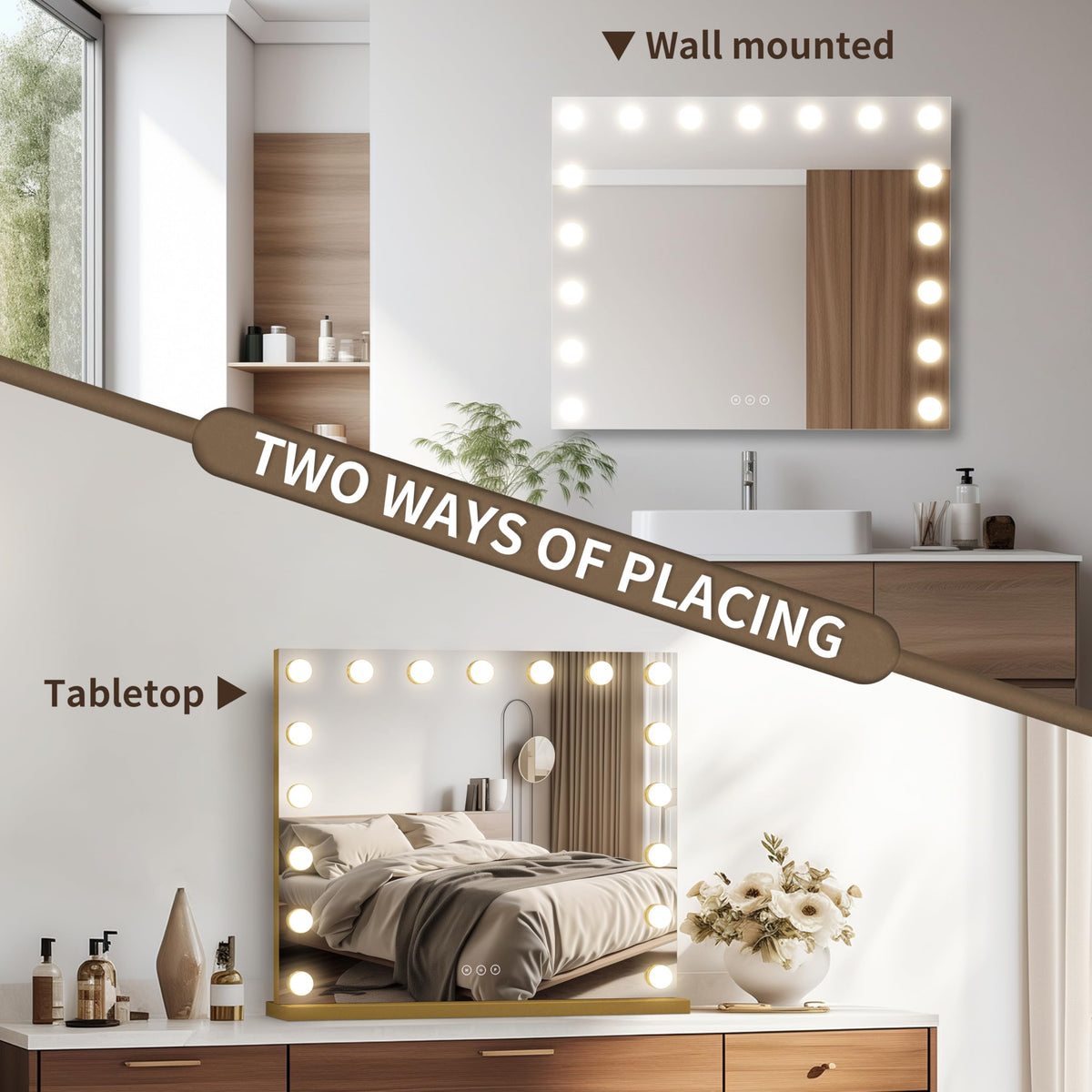 NUSVAN Vanity Mirror with Lights mounted on a wall