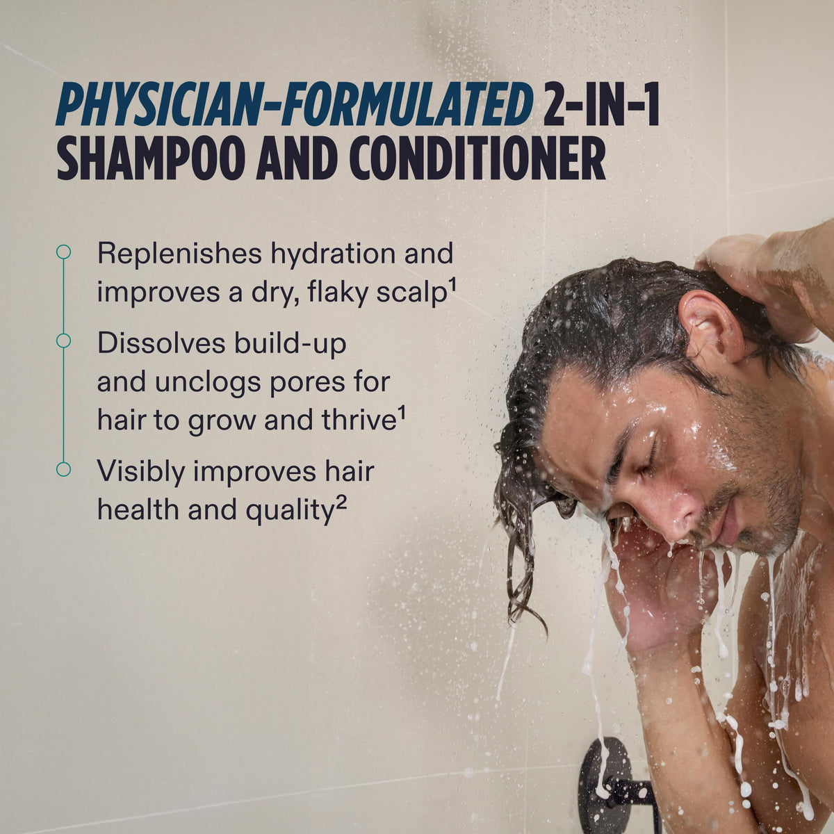 Nutrafol Men's 2-in-1 Shampoo and Conditioner in bathroom setting