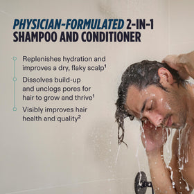 Nutrafol Men's 2-in-1 Shampoo and Conditioner in bathroom setting
